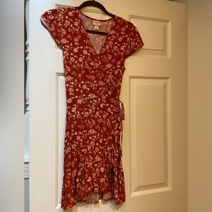 Orange floral wrap dress